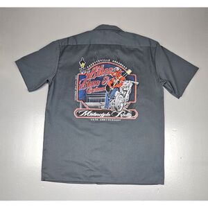 Dickies Button‎ Up Shirt Mens Med. 2014 BBB Motorcycle Rally Patches 15th Anniv.